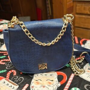 bebe Blue Crossbody Bag with Gold Hardware